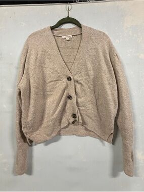 Poof Apparel Large Tan Cropped Button Front Cardigan